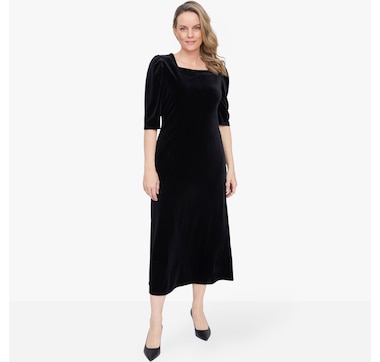 Guillaume Puff Sleeve Ankle Length Velvet Dress