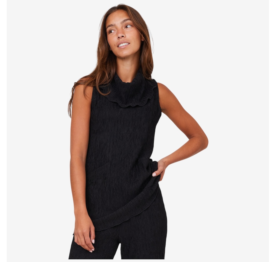 Image 103586_BLK.jpg, Product 103-586 / Price $39.88, Marallis Cowl Neck Crinkle Knit Sleeveless Top with Front Pockets from Marallis on TSC.ca's Fashion department