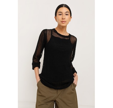 Paper Label Slim Open Knit Crew Neck Sweater