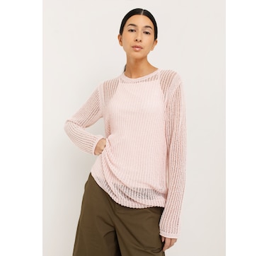 Paper Label Slim Open Knit Crew Neck Sweater