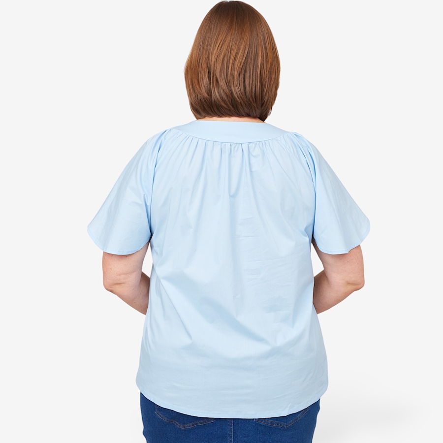 Image 103731_ALTMORE1.jpg, Product 103-731 / Price $29.33, Isaac Mizrahi Split V-Neck Flounce Sleeve Top from Isaac Mizrahi New York on TSC.ca's Fashion department
