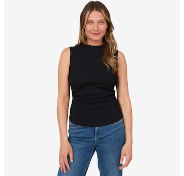 Isaac Mizrahi Ruched Sleeveless Cotton Rib Top