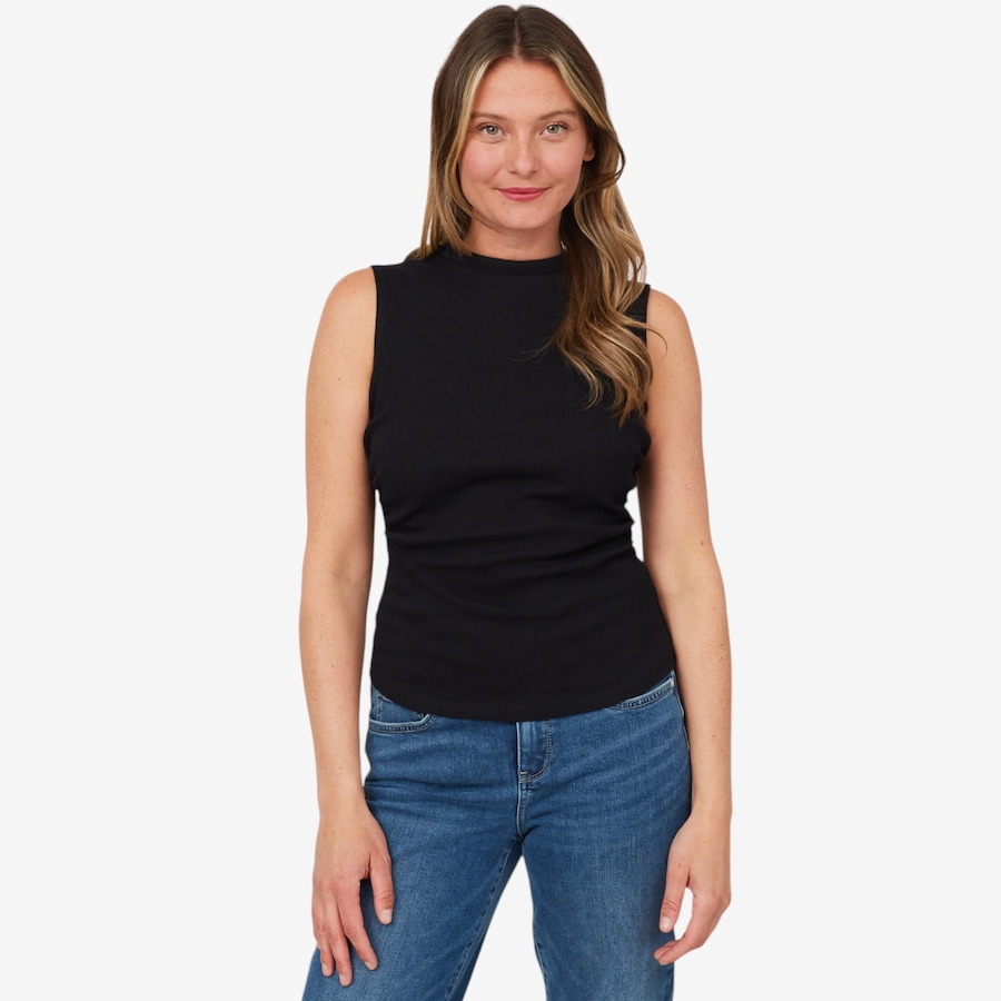 Image 103738_BLK.jpg, Product 103-738 / Price $24.33, Isaac Mizrahi Ruched Sleeveless Cotton Rib Top from Isaac Mizrahi New York on TSC.ca's Fashion department