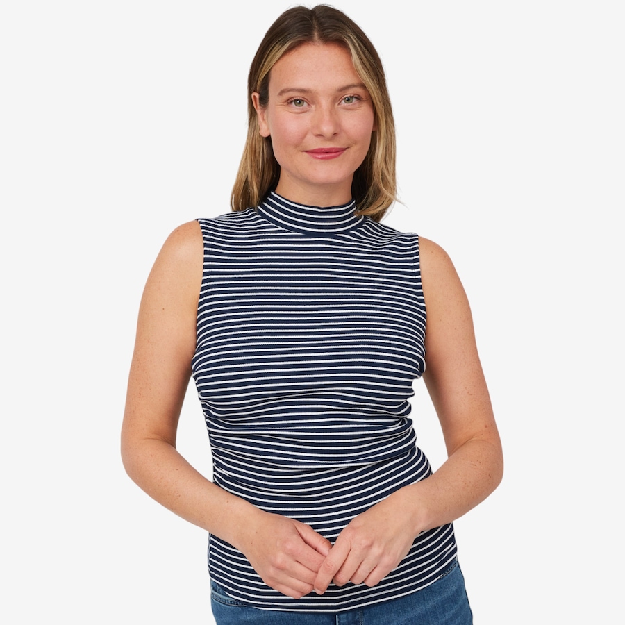Image 103738_NVWH.jpg, Product 103-738 / Price $24.33, Isaac Mizrahi Ruched Sleeveless Cotton Rib Top from Isaac Mizrahi New York on TSC.ca's Fashion department