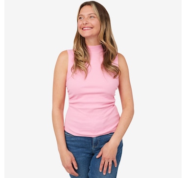 Isaac Mizrahi Ruched Sleeveless Cotton Rib Top