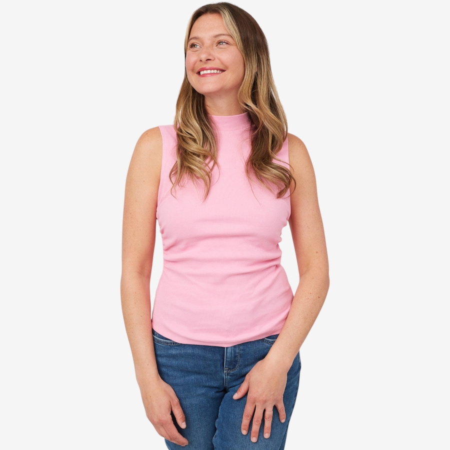 Image 103738_PNK.jpg, Product 103-738 / Price $24.33, Isaac Mizrahi Ruched Sleeveless Cotton Rib Top from Isaac Mizrahi New York on TSC.ca's Fashion department
