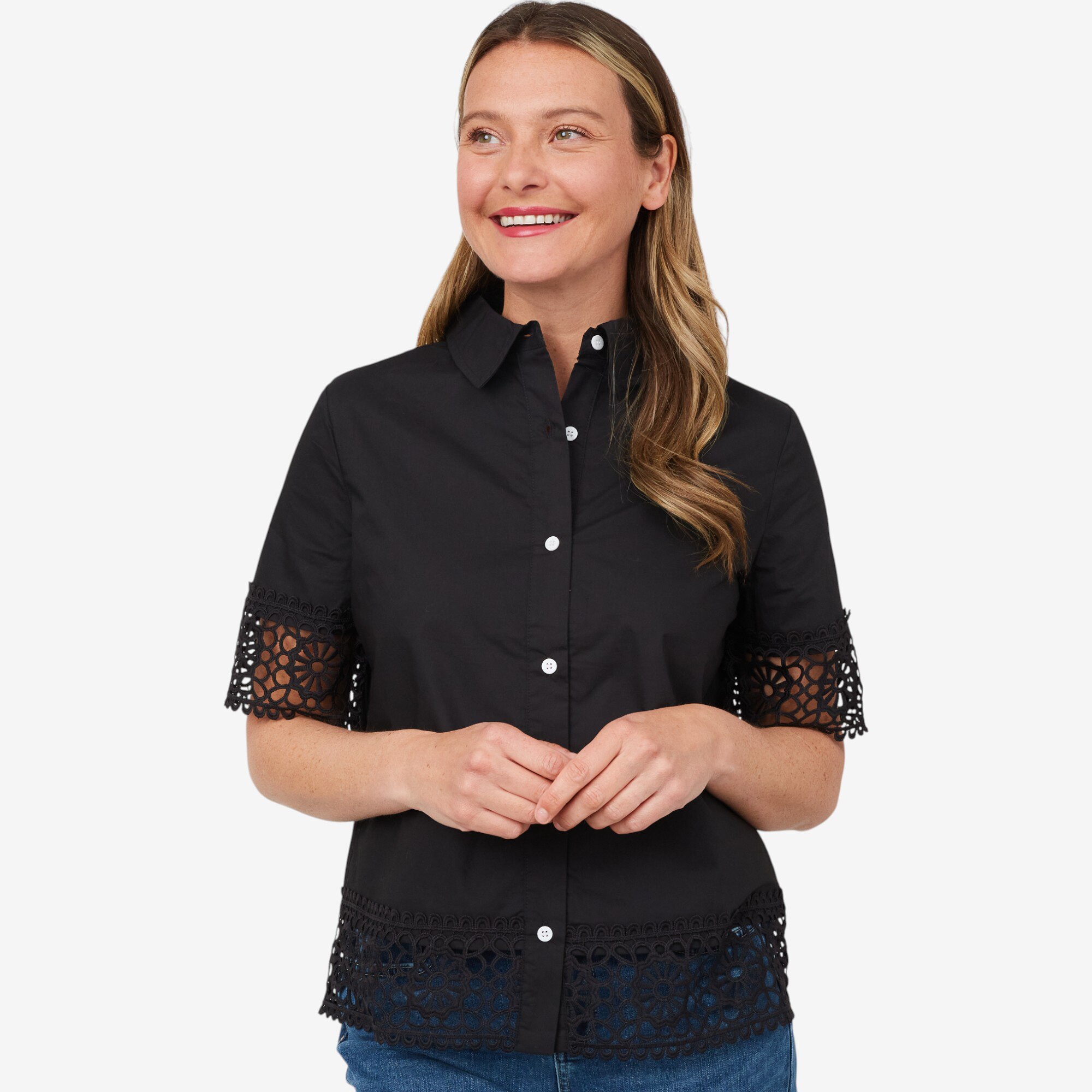 Isaac Mizrahi Crochet Trim Embroidered Shirt Jacket - TSC.ca