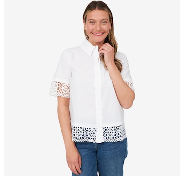 Isaac Mizrahi Crochet Trim Embroidered Shirt Jacket