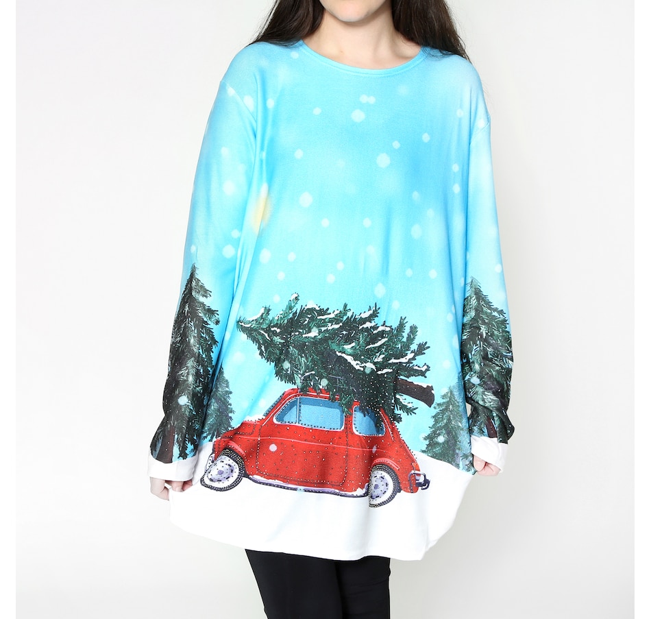 Image 103804_RCAR.jpg, Product 103-804 / Price $15.33, Red Coral Tunic Length Holiday Bling Sweater from Red Coral Fashions on TSC.ca's Fashion department