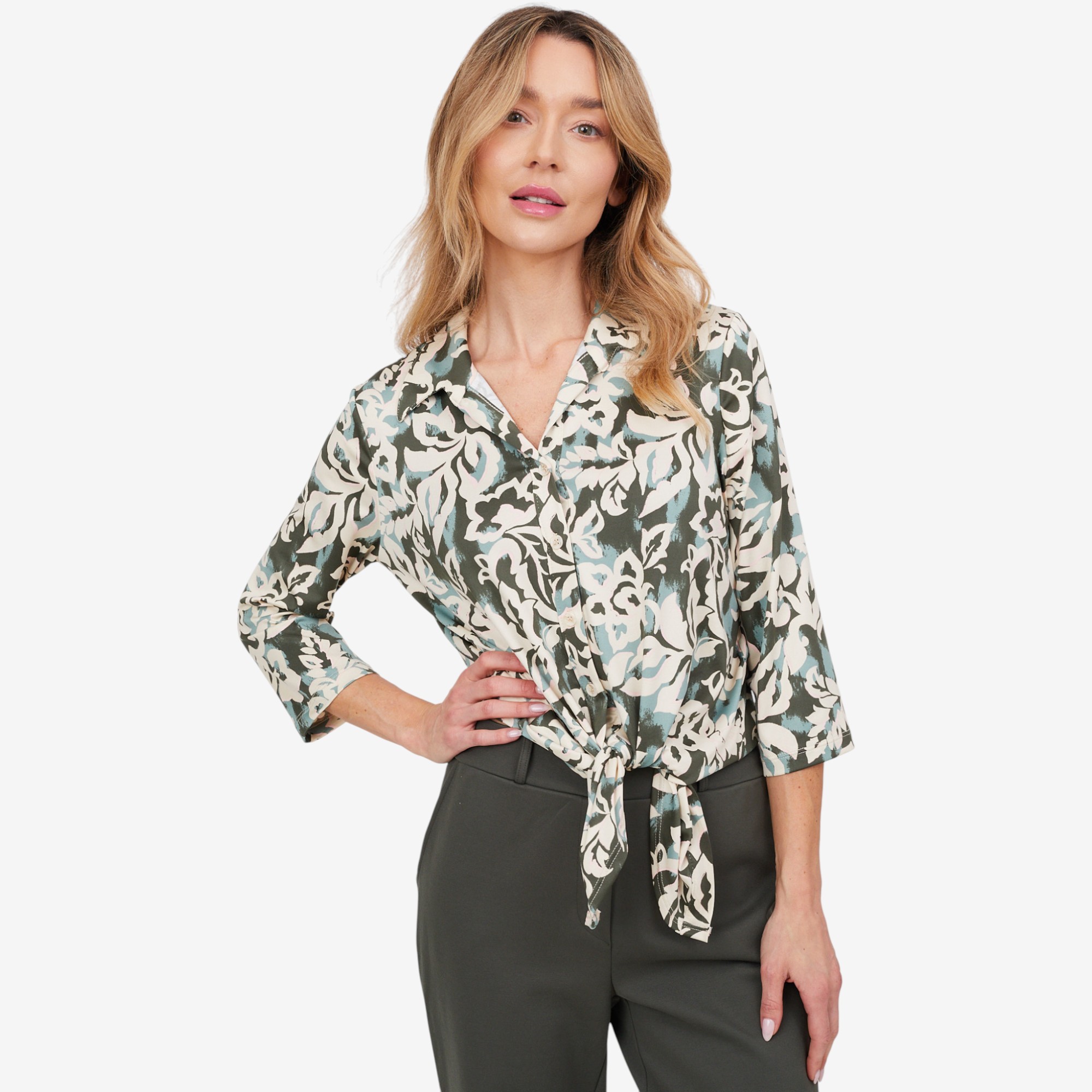 Kim & Co. Brazil Knit 3/4 Sleeve Tie Front Shirt - TSC.ca