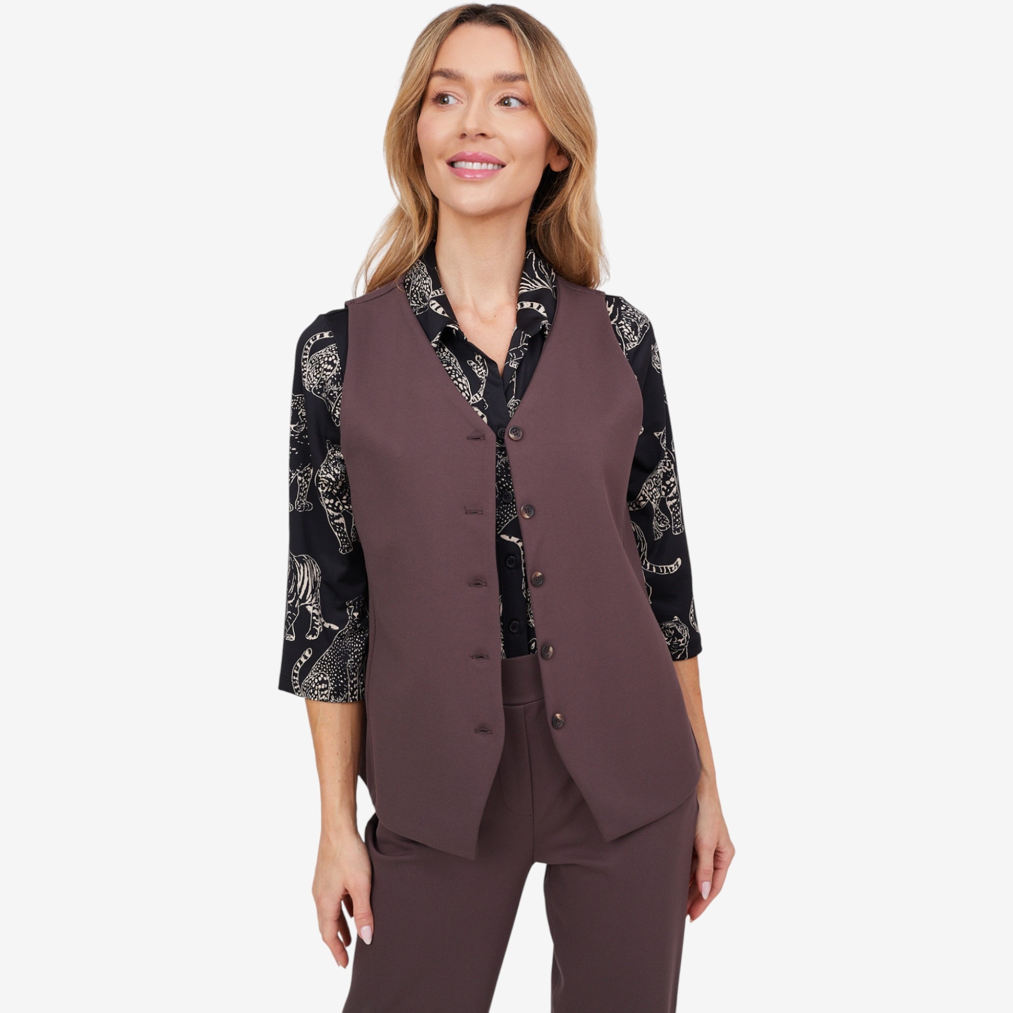 Kim & Co. Stretch Ponte Knit Button Front Vest - TSC.ca