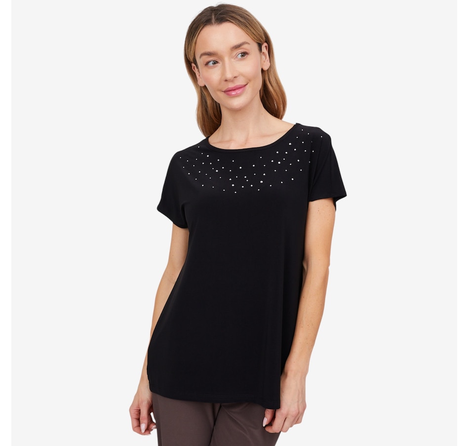 Image 103833_BLK.jpg, Product 103-833 / Price $39.88, Kim & Co. Deluxe Brazil Knit Short Sleeve Dolman Sleeve Rhinestone Top from Kim & Co. on TSC.ca's Fashion department