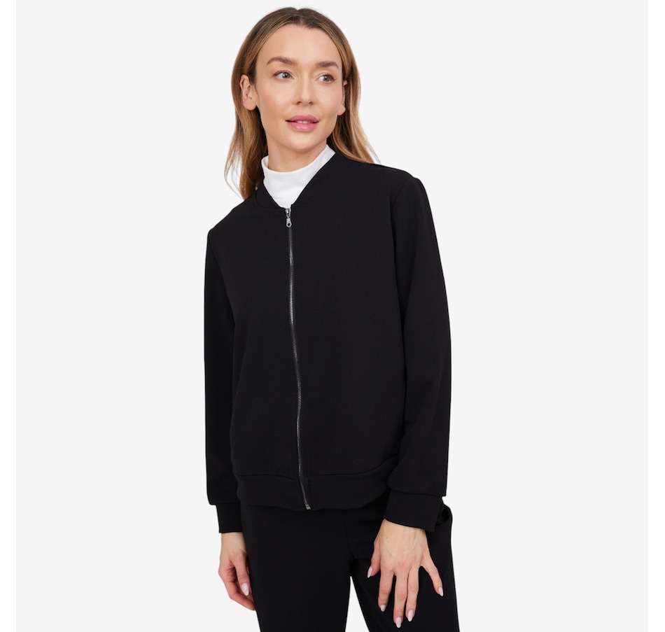 Image 103835_BLK.jpg, Product 103-835 / Price $59.88, Kim & Co. Ponte Crepe Bomber Jacket with Pockets from Kim & Co. on TSC.ca's Fashion department