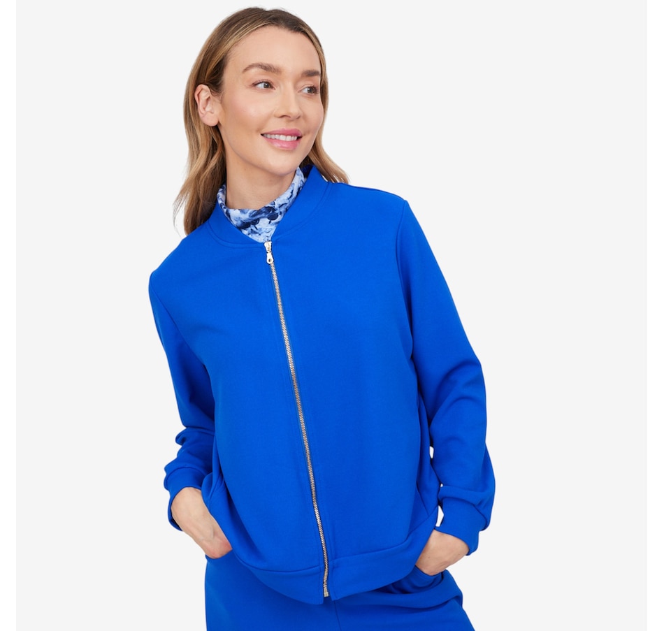 Image 103835_RBU.jpg, Product 103-835 / Price $59.88, Kim & Co. Ponte Crepe Bomber Jacket with Pockets from Kim & Co. on TSC.ca's Fashion department