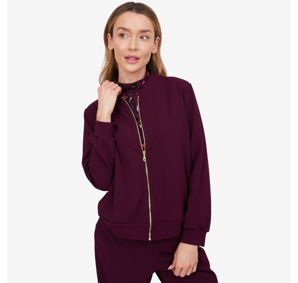 Image 103835_WIN.jpg, Product 103-835 / Price $59.88, Kim & Co. Ponte Crepe Bomber Jacket with Pockets from Kim & Co. on TSC.ca's Fashion department