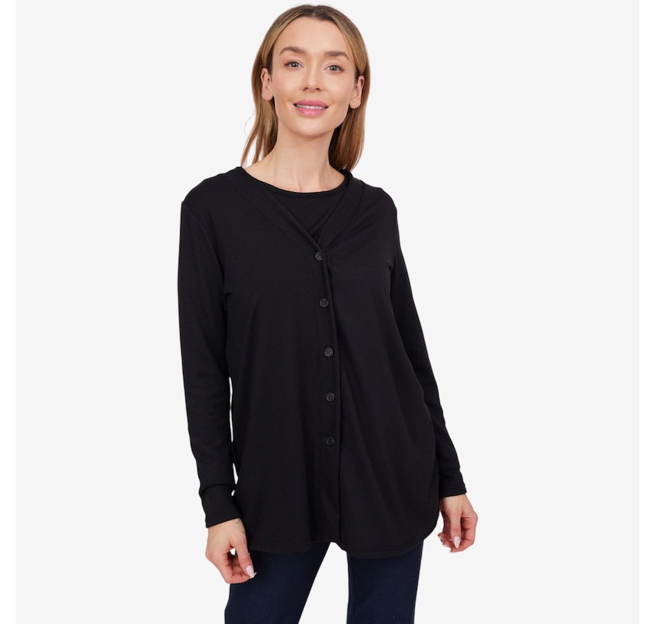 Image 103845_BLK.jpg, Product 103-845 / Price $44.88, Kim & Co. Soft Touch Long Sleeve Button Front Cardigan from Kim & Co. on TSC.ca's Fashion department