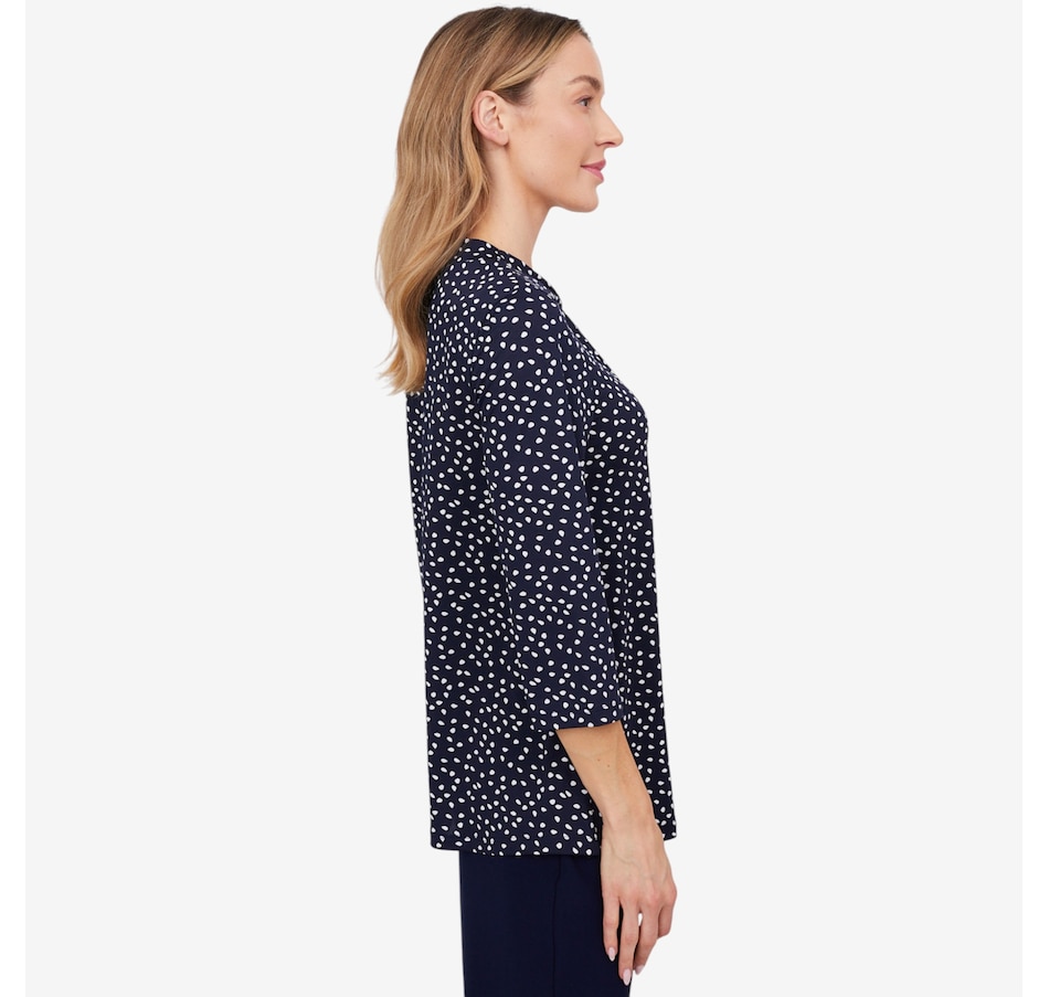 Image 103848_ALTMORE2.jpg, Product 103-848 / Price $39.88, Kim & Co. Printed Brazil Knit 3/4 Sleeve Twist Neckline Keyhole Top from Kim & Co. on TSC.ca's Fashion department