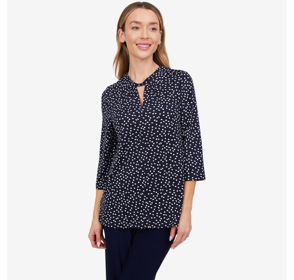 Image 103848_ALTMORE4.jpg, Product 103-848 / Price $39.88, Kim & Co. Printed Brazil Knit 3/4 Sleeve Twist Neckline Keyhole Top from Kim & Co. on TSC.ca's Fashion department