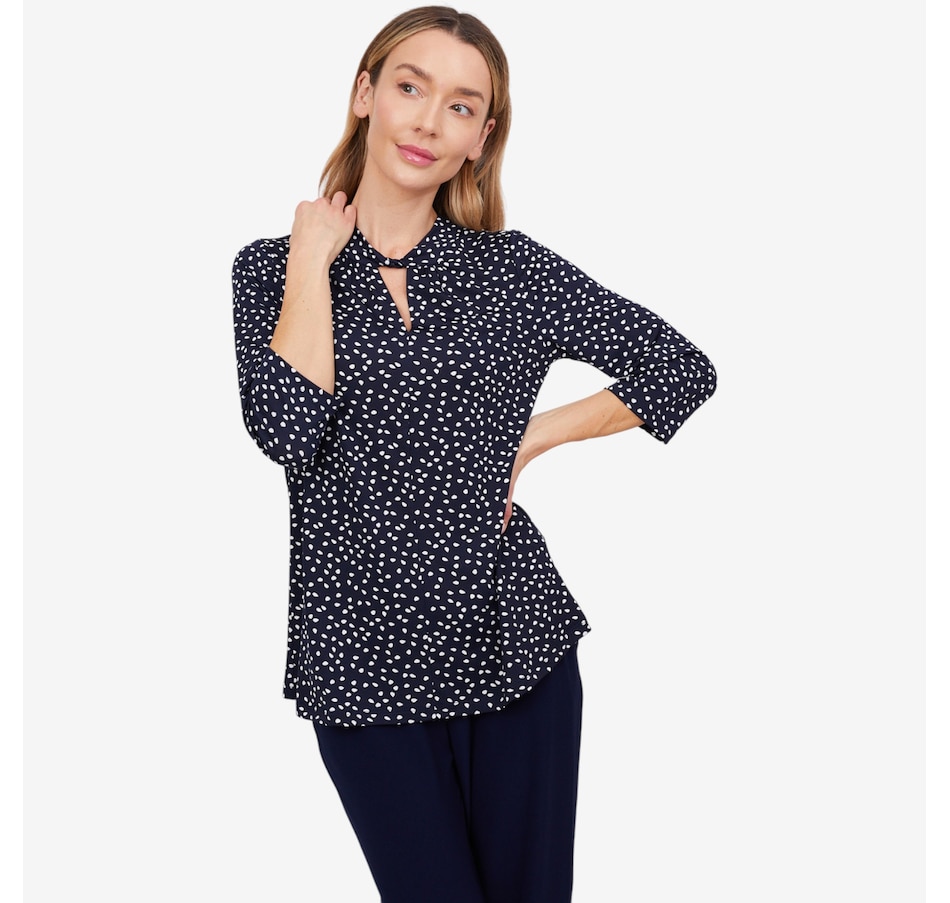 Image 103848_NECRU.jpg, Product 103-848 / Price $39.88, Kim & Co. Printed Brazil Knit 3/4 Sleeve Twist Neckline Keyhole Top from Kim & Co. on TSC.ca's Fashion department