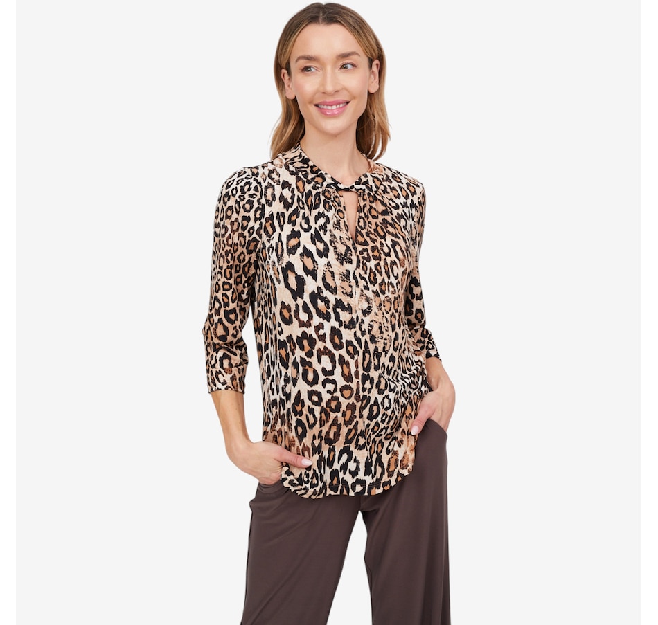 Image 103848_NTM.jpg, Product 103-848 / Price $39.88, Kim & Co. Printed Brazil Knit 3/4 Sleeve Twist Neckline Keyhole Top from Kim & Co. on TSC.ca's Fashion department