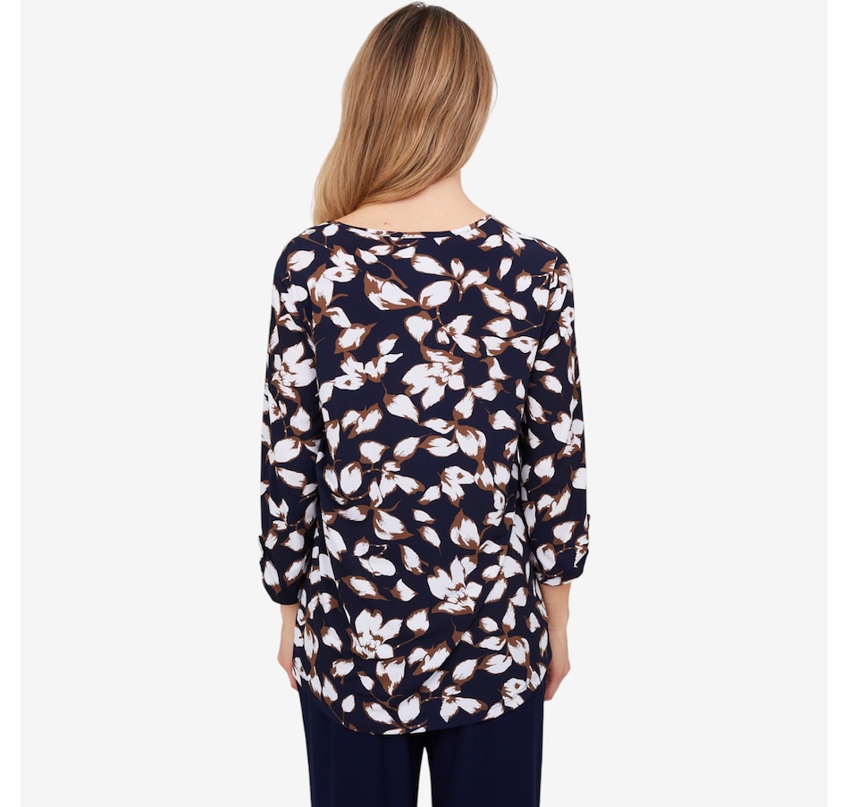 Image 103851_ALTMORE1.jpg, Product 103-851 / Price $39.88, Kim & Co. Printed Brazil Knit 3/4 Sleeve Tunic with Roll Up Tab Sleeve Detail from Kim & Co. on TSC.ca's Fashion department