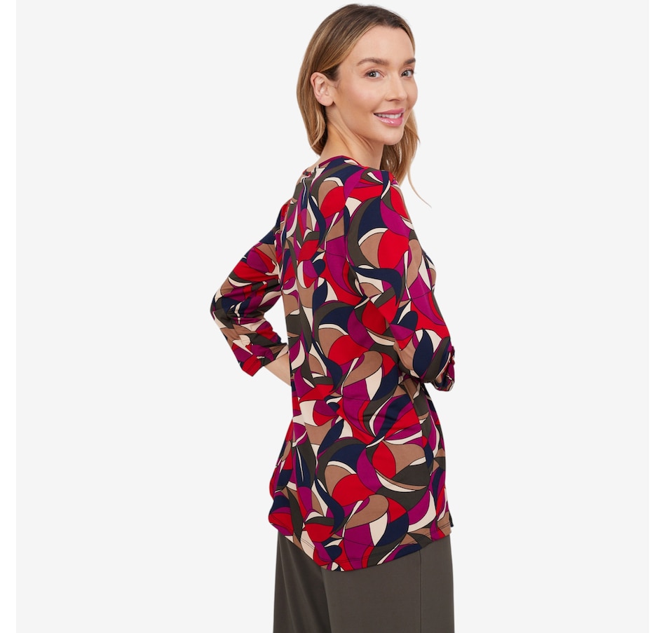 Image 103851_ALTMORE2.jpg, Product 103-851 / Price $39.88, Kim & Co. Printed Brazil Knit 3/4 Sleeve Tunic with Roll Up Tab Sleeve Detail from Kim & Co. on TSC.ca's Fashion department