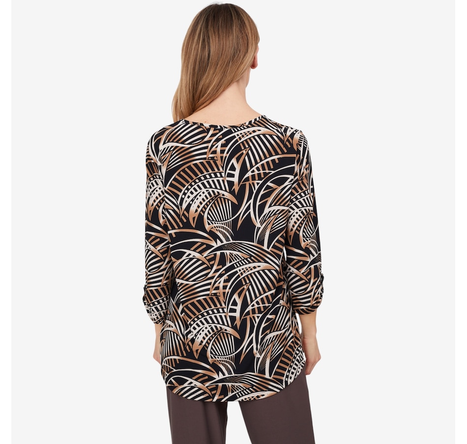 Image 103851_ALTMORE3.jpg, Product 103-851 / Price $39.88, Kim & Co. Printed Brazil Knit 3/4 Sleeve Tunic with Roll Up Tab Sleeve Detail from Kim & Co. on TSC.ca's Fashion department