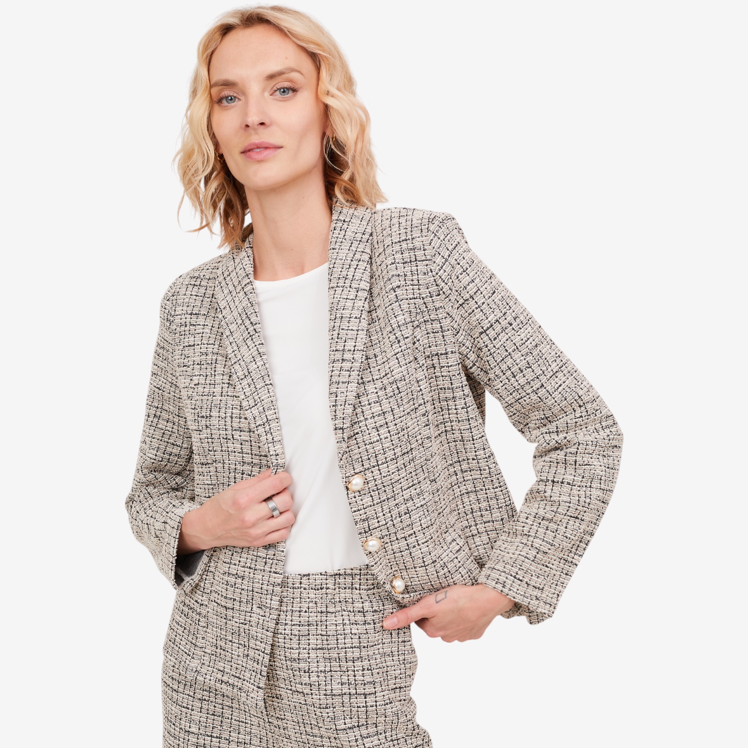 Kim & Co. Mini Plaid Boucle Knit Long Sleeve Jacket - TSC.ca