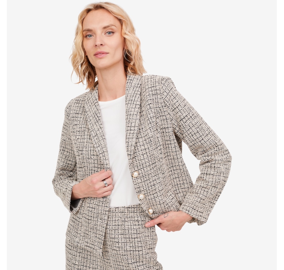Image 103854_ALTMORE4.jpg, Product 103-854 / Price $59.88, Kim & Co. Mini Plaid Boucle Knit Long Sleeve Jacket from Kim & Co. on TSC.ca's Fashion department