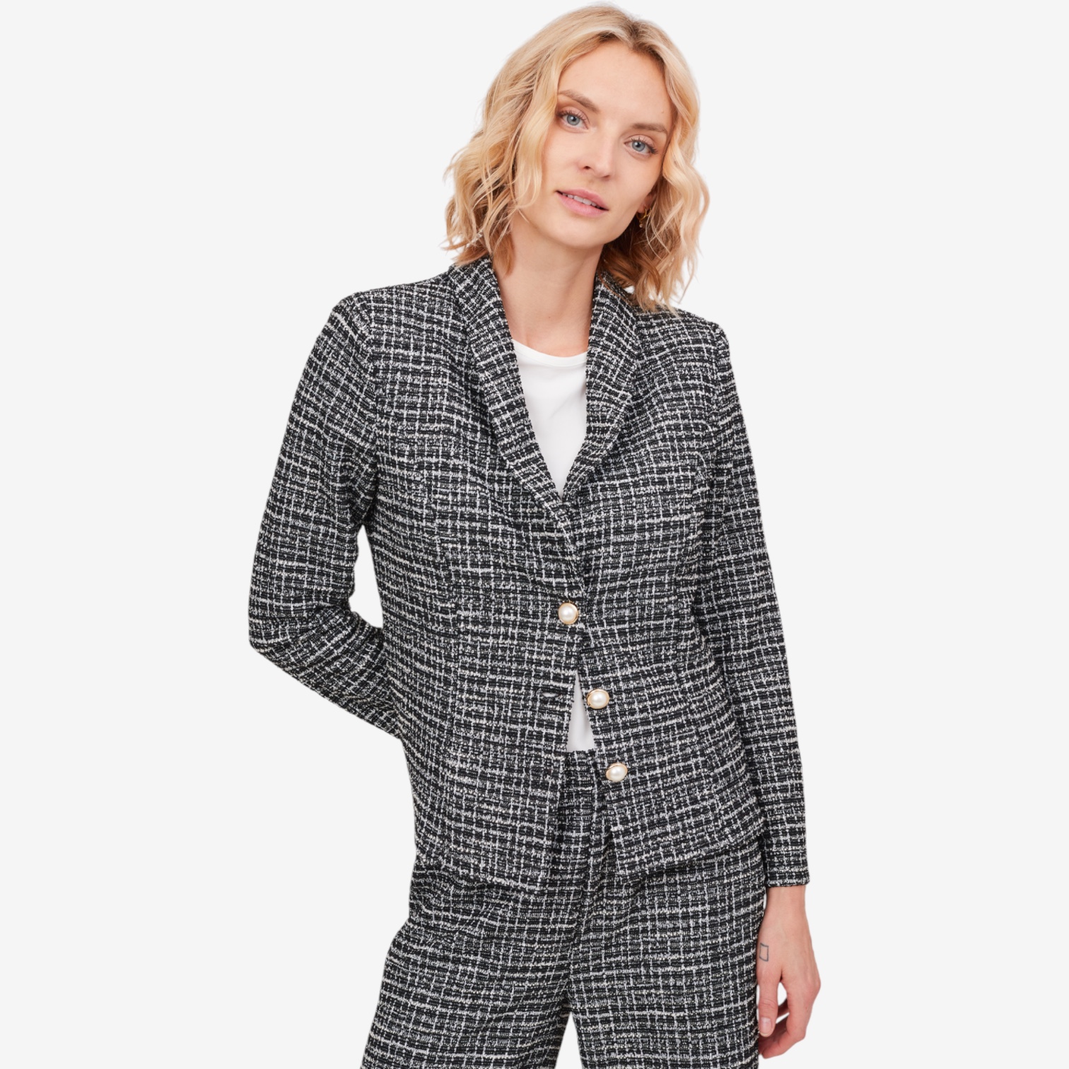 Kim & Co. Mini Plaid Boucle Knit Long Sleeve Jacket - TSC.ca