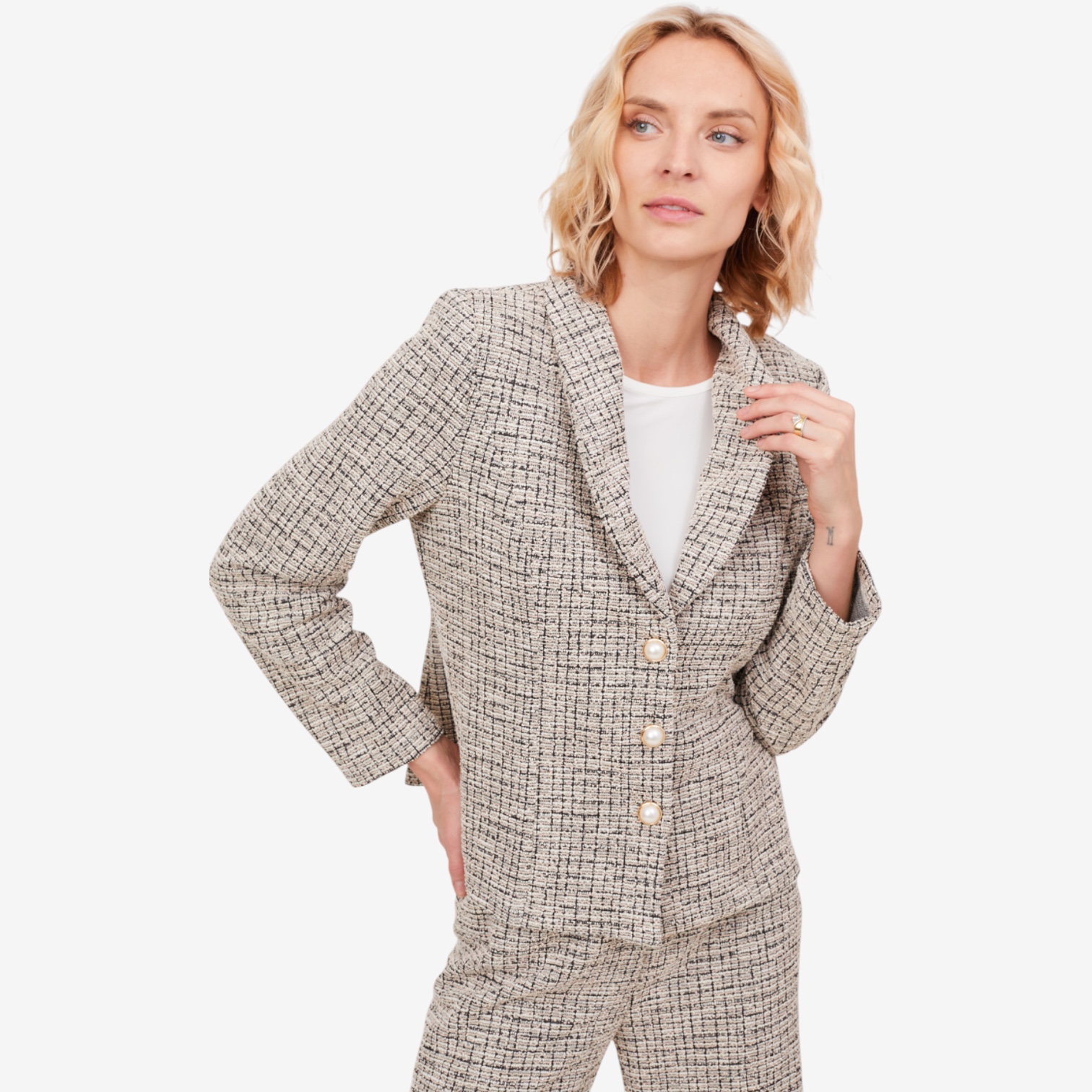 Kim & Co. Mini Plaid Boucle Knit Long Sleeve Jacket - TSC.ca