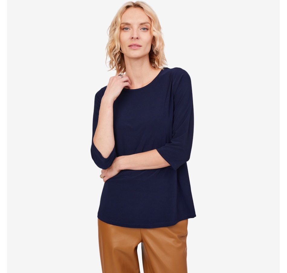 Image 103855_NVY.jpg, Product 103-855 / Price $29.88, Kim & Co. Deluxe Brazil Knit 3/4 Sleeve Essential Top from Kim & Co. on TSC.ca's Fashion department