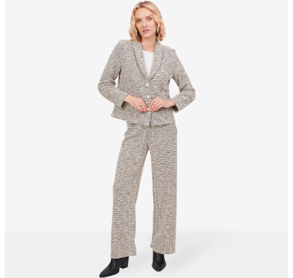 Image 103856_ALTMORE1.jpg, Product 103-856 / Price $44.88, Kim & Co. Mini Plaid Boucle Knit Charlotte Wide Leg Trouser from Kim & Co. on TSC.ca's Fashion department