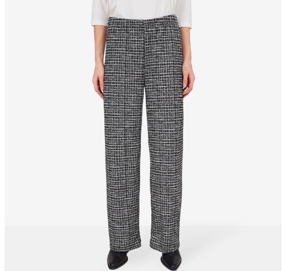 Image 103856_BKMU.jpg, Product 103-856 / Price $44.88, Kim & Co. Mini Plaid Boucle Knit Charlotte Wide Leg Trouser from Kim & Co. on TSC.ca's Fashion department