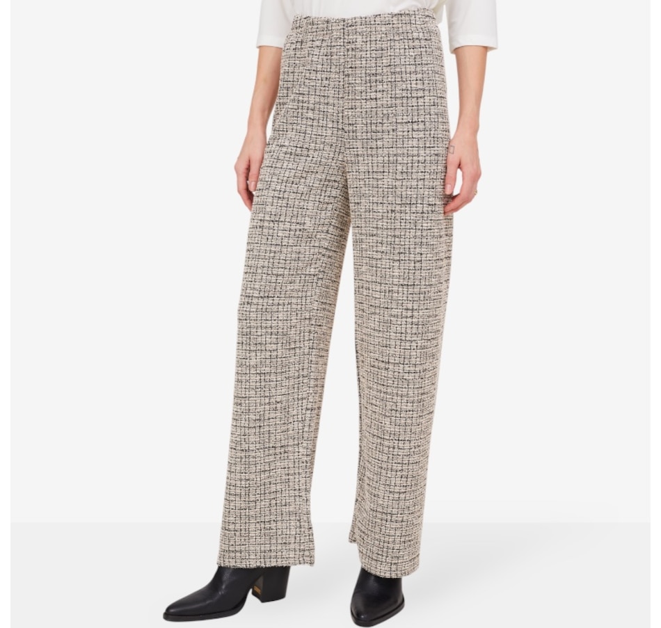 Image 103856_ECRUM.jpg, Product 103-856 / Price $44.88, Kim & Co. Mini Plaid Boucle Knit Charlotte Wide Leg Trouser from Kim & Co. on TSC.ca's Fashion department