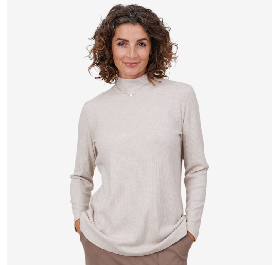 Image 103915_ALM.jpg, Product 103-915 / Price $59.88, Mr. Max Ultra Soft Ivy Knit Mock Neck Top with Genuine Freshwater Pearl Necklace from Mr. Max on TSC.ca's Fashion department