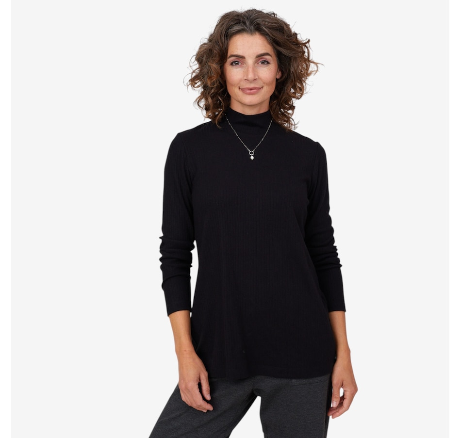 Image 103915_BLK.jpg, Product 103-915 / Price $59.88, Mr. Max Ultra Soft Ivy Knit Mock Neck Top with Genuine Freshwater Pearl Necklace from Mr. Max on TSC.ca's Fashion department