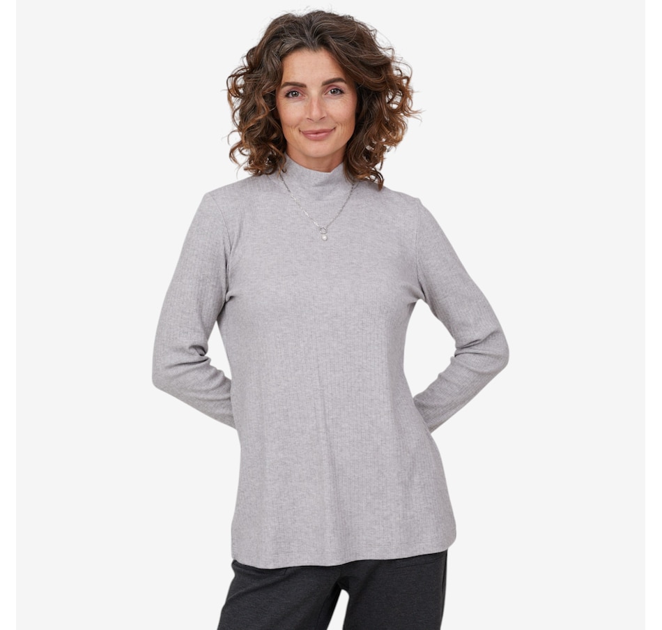 Image 103915_GRY.jpg, Product 103-915 / Price $59.88, Mr. Max Ultra Soft Ivy Knit Mock Neck Top with Genuine Freshwater Pearl Necklace from Mr. Max on TSC.ca's Fashion department