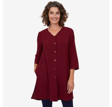 Mr. Max Airflow Button Front Long Susan Shirt with Side Slits