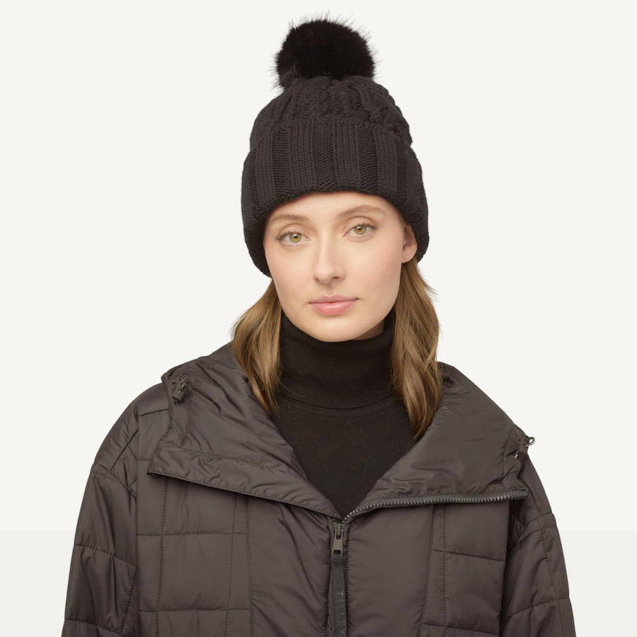 Image 104007_BLK.jpg, Product 104-007 / Price $55.00, Tilley Pom Pom Cable Beanie from Tilley on TSC.ca's Fashion department