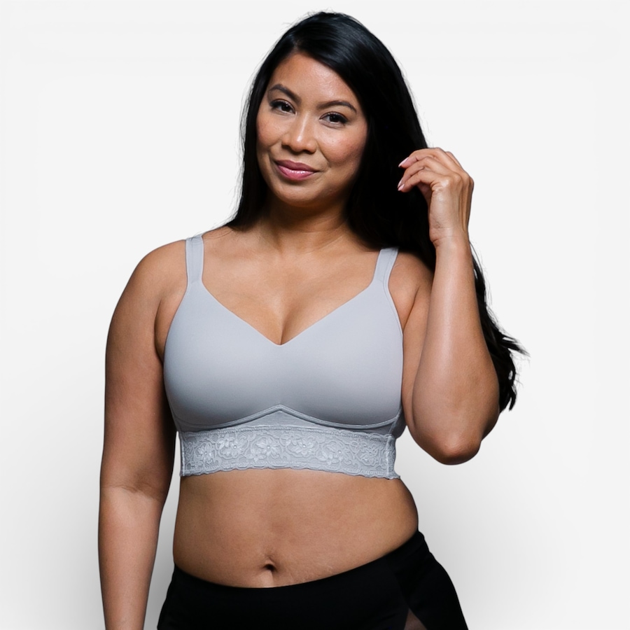 Image 104018_GRY.jpg, Product 104-018 / Price $42.00, Rhonda Shear Molded Cup Bra with Lace Trim from Rhonda Shear Shapewear on TSC.ca's Fashion department