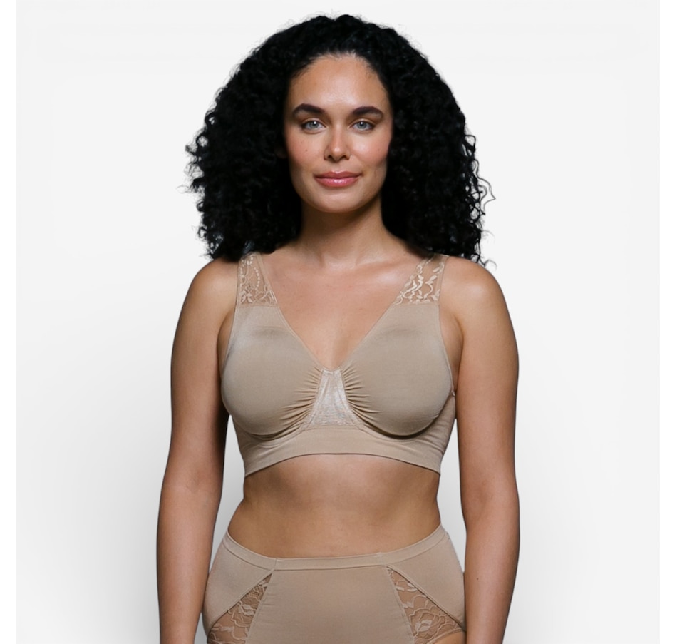 Image 104024_BGE.jpg, Product 104-024 / Price $38.00, Rhonda Shear Seamless Underwire Bra with Lace Strap from Rhonda Shear Shapewear on TSC.ca's Fashion department