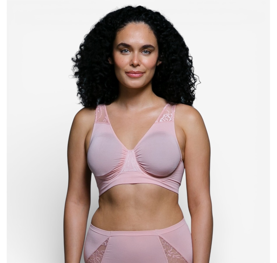Image 104024_PNK.jpg, Product 104-024 / Price $38.00, Rhonda Shear Seamless Underwire Bra with Lace Strap from Rhonda Shear Shapewear on TSC.ca's Fashion department