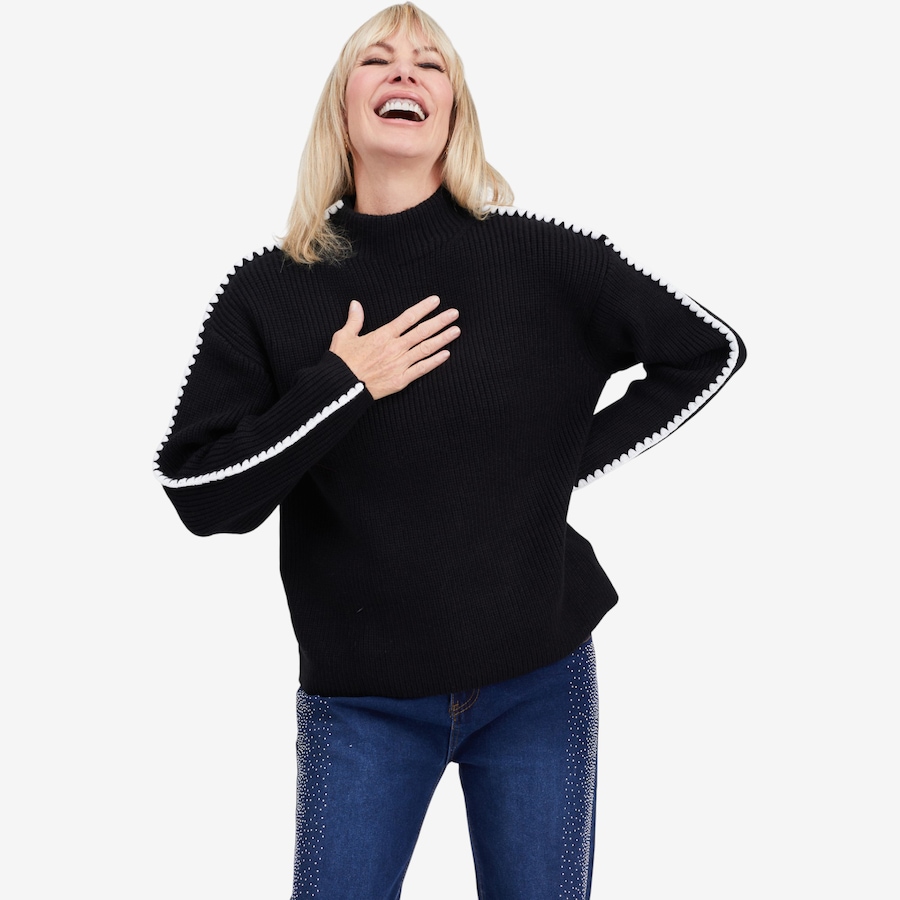 Image 104049_ALTMORE2.jpg, Product 104-049 / Price $59.33, Brian Bailey Knit Mockneck Top with Contrast Crochet Sleeve Detail from Brian Bailey on TSC.ca's Fashion department