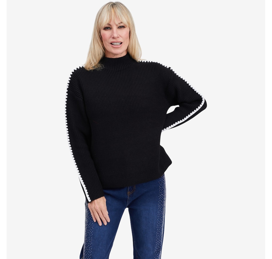 Image 104049_BLK.jpg, Product 104-049 / Price $160.00, Brian Bailey Knit Mockneck Top with Contrast Crochet Sleeve Detail from Brian Bailey on TSC.ca's Fashion department