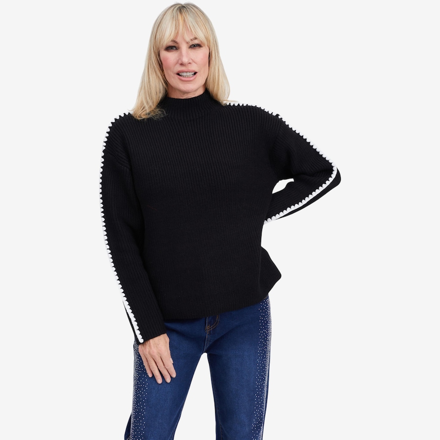 Image 104049_BLK.jpg, Product 104-049 / Price $59.33, Brian Bailey Knit Mockneck Top with Contrast Crochet Sleeve Detail from Brian Bailey on TSC.ca's Fashion department