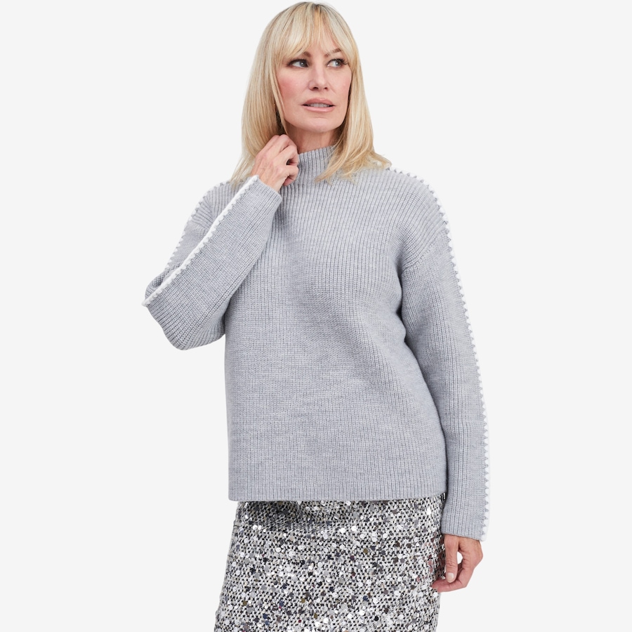 Image 104049_GRY.jpg, Product 104-049 / Price $59.33, Brian Bailey Knit Mockneck Top with Contrast Crochet Sleeve Detail from Brian Bailey on TSC.ca's Fashion department