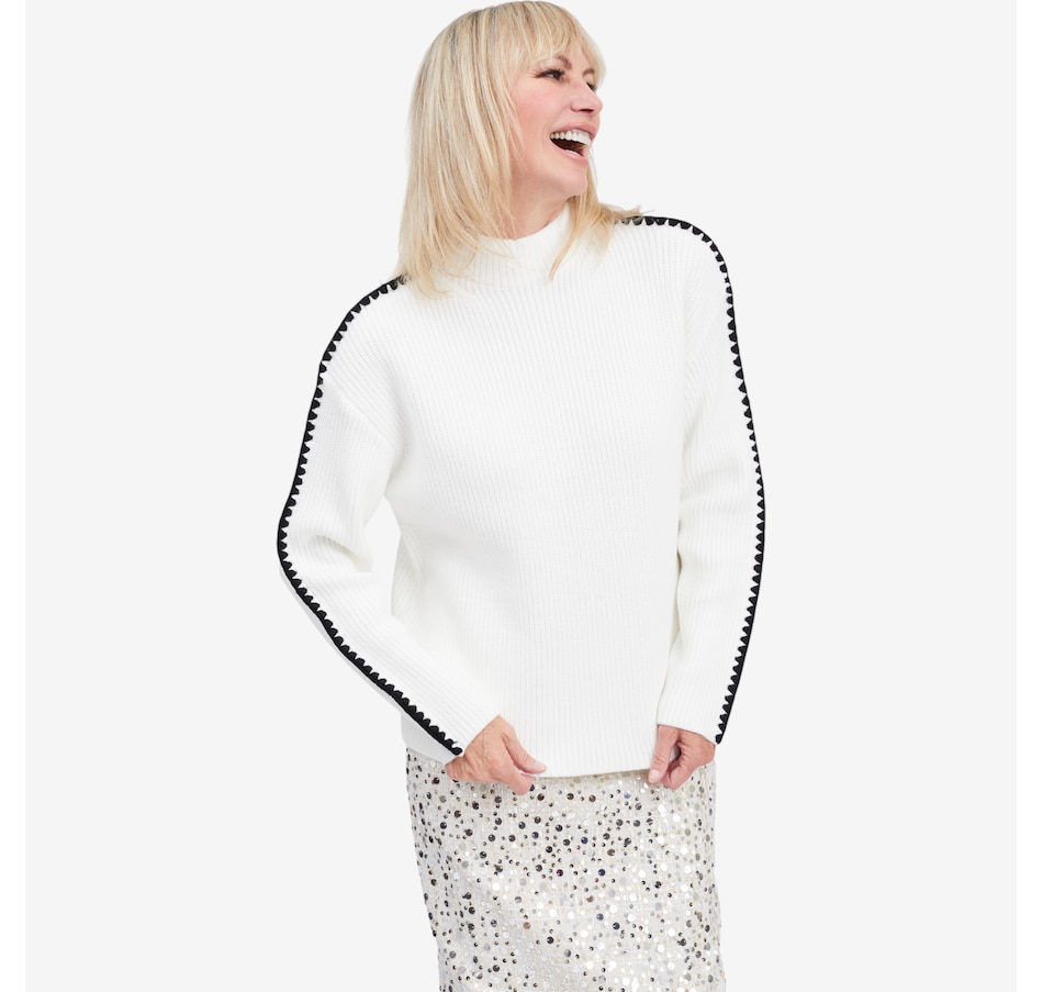 Image 104049_IVR.jpg, Product 104-049 / Price $160.00, Brian Bailey Knit Mockneck Top with Contrast Crochet Sleeve Detail from Brian Bailey on TSC.ca's Fashion department