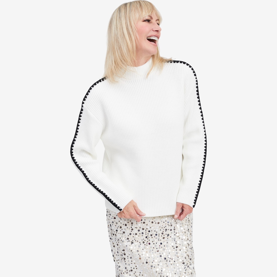 Image 104049_IVR.jpg, Product 104-049 / Price $59.33, Brian Bailey Knit Mockneck Top with Contrast Crochet Sleeve Detail from Brian Bailey on TSC.ca's Fashion department