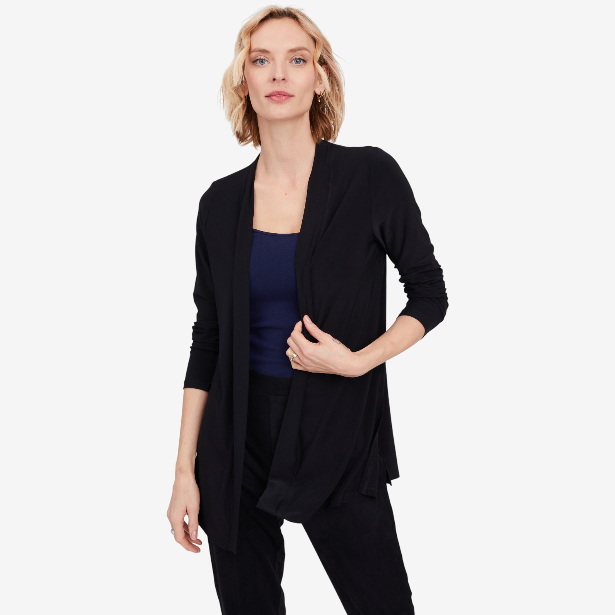 Kim & Co. Deluxe Brazil Knit Long Sleeve Cardigan with Side Slits